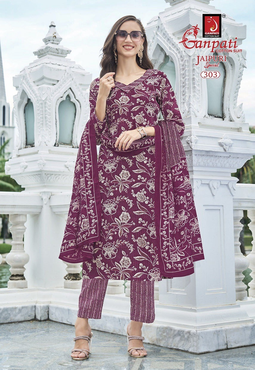 Jaipuri Special Vol 14 Ganpati Cotton Pure Cotton Readymade Pant Style Suits Wholesaler Ahmedabad