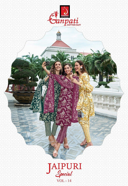 Jaipuri Special Vol 14 Ganpati Cotton Pure Cotton Readymade Pant Style Suits Wholesaler Ahmedabad