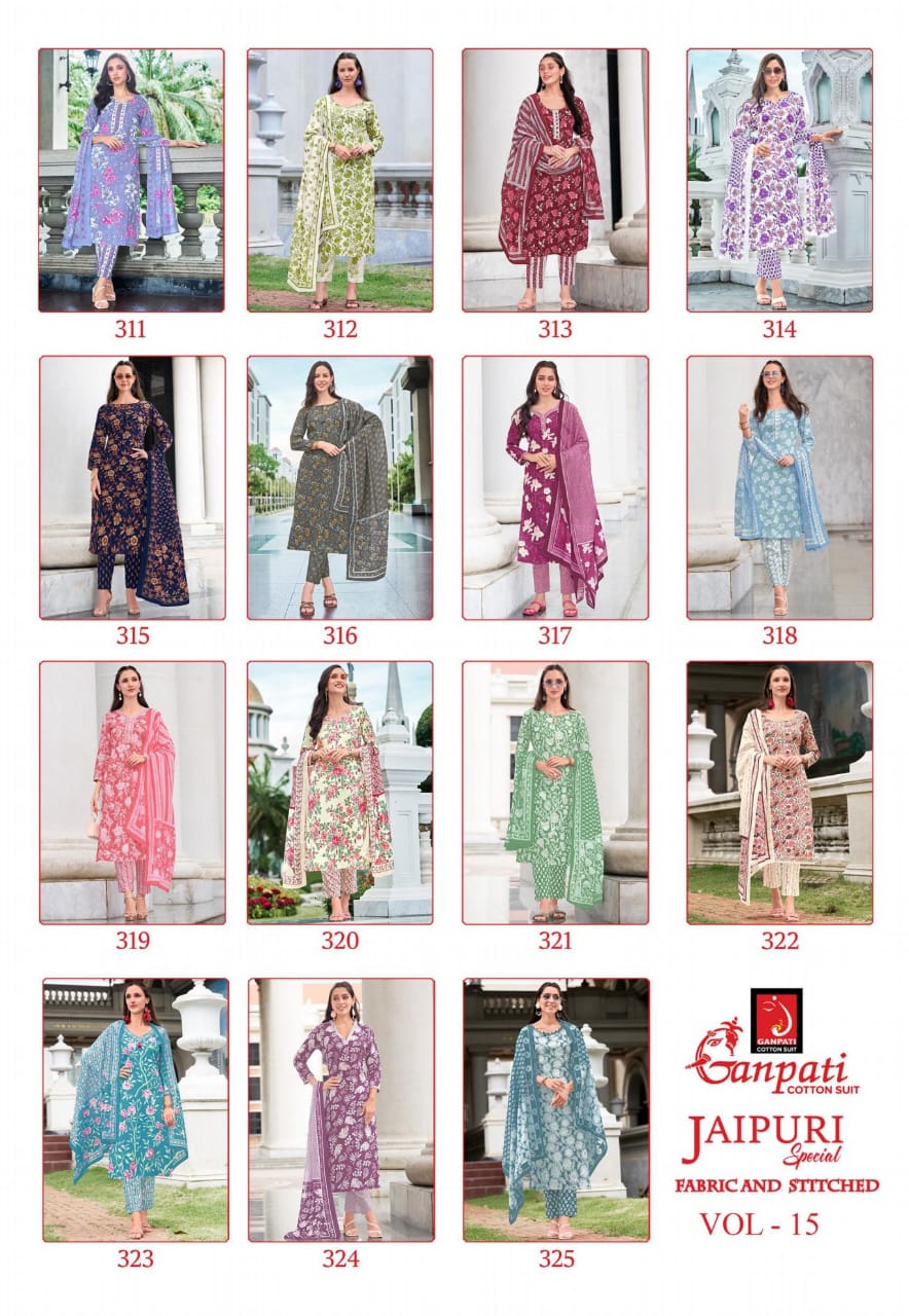 Jaipuri Vol 15 Ganpati Cotton Readymade Pant Style Suits Manufacturer Gujarat