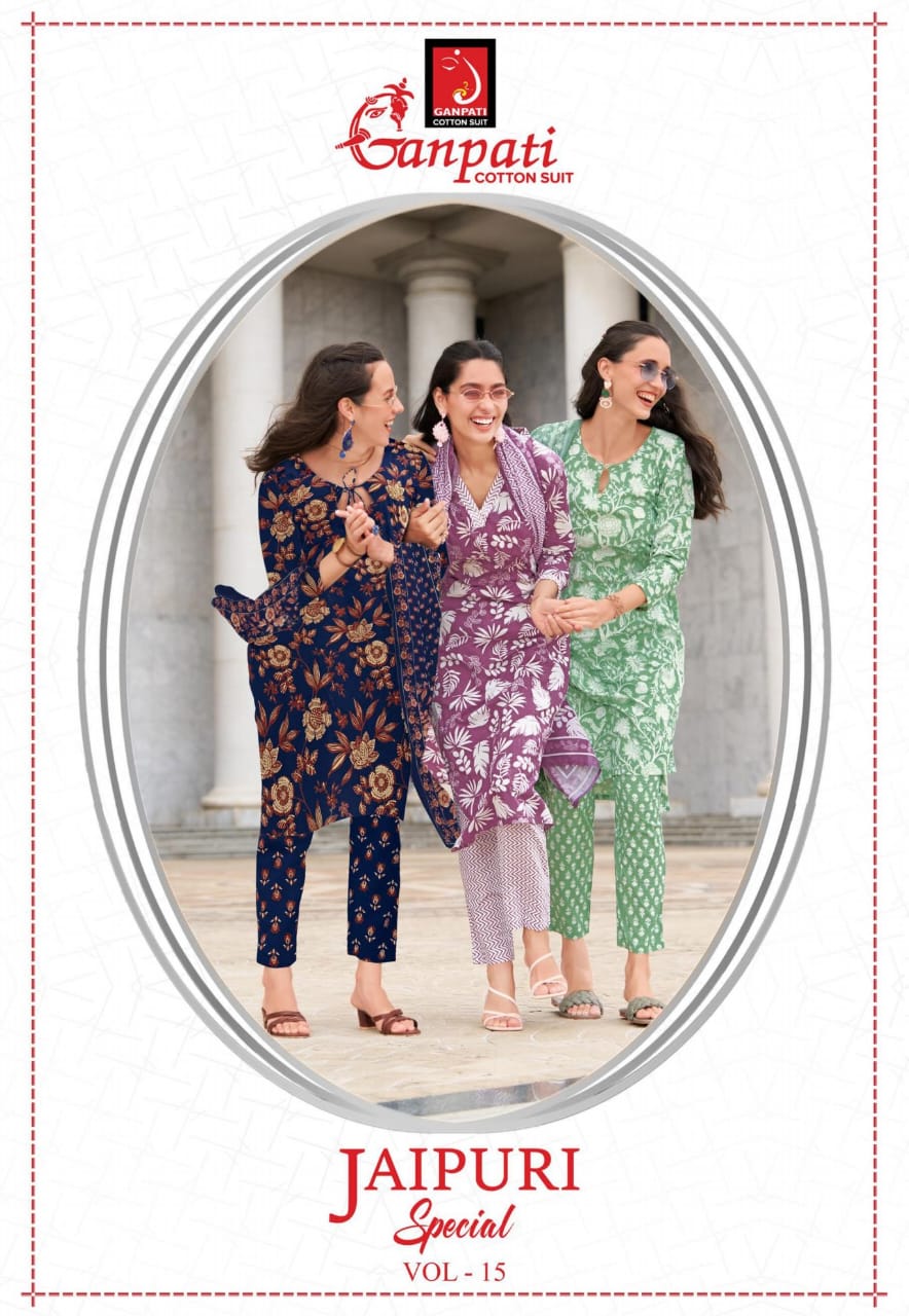 Jaipuri Vol 15 Ganpati Cotton Readymade Pant Style Suits Manufacturer Gujarat