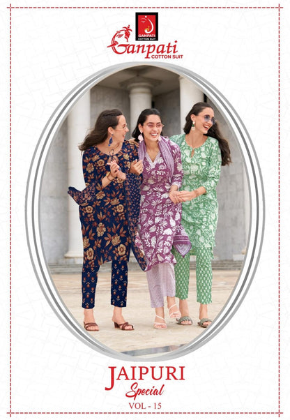 Jaipuri Vol 15 Ganpati Cotton Readymade Pant Style Suits Manufacturer Gujarat