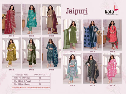 Jaipuri Vol 6 Kala Cotton Readymade Pant Style Suits Exporter