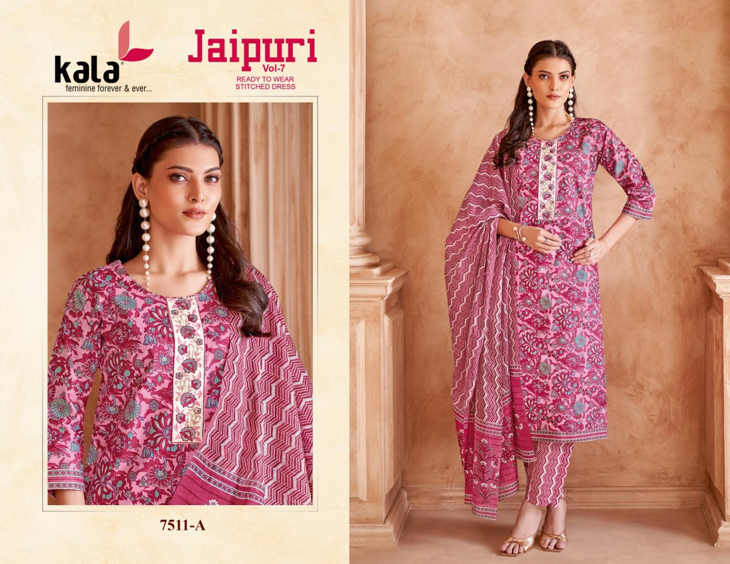 Jaipuri Vol 7 Kala Cotton Readymade Cotton Pant Suits Manufacturer