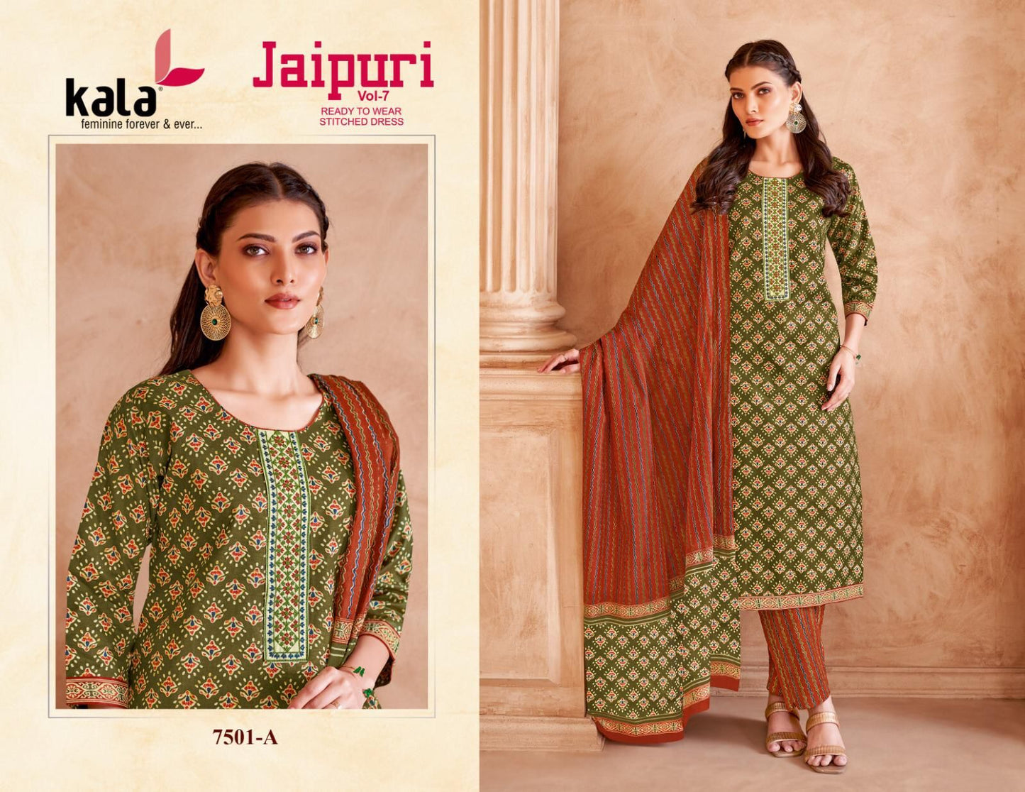 Jaipuri Vol 7 Kala Cotton Readymade Cotton Pant Suits Manufacturer