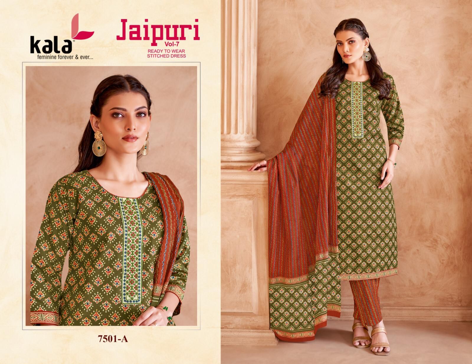 Jaipuri Vol 7 Kala Cotton Readymade Cotton Pant Suits Manufacturer
