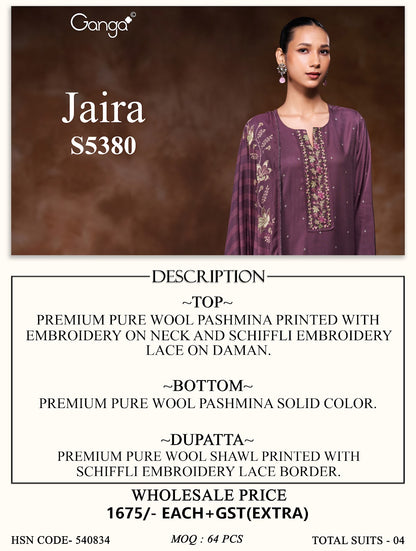 Jaira S5380 Ganga Wool Pashmina Suits Supplier Gujarat