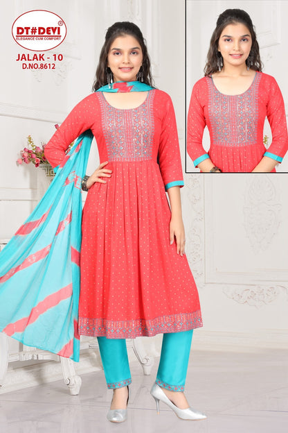 Jalak 10 Dn 8612 Dt Devi Rayon Girls Readymade Pant Suits Wholesale Price