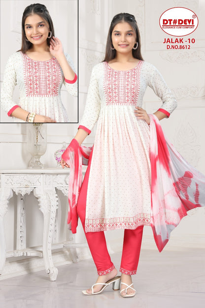 Jalak 10 Dn 8612 Dt Devi Rayon Girls Readymade Pant Suits Wholesale Price