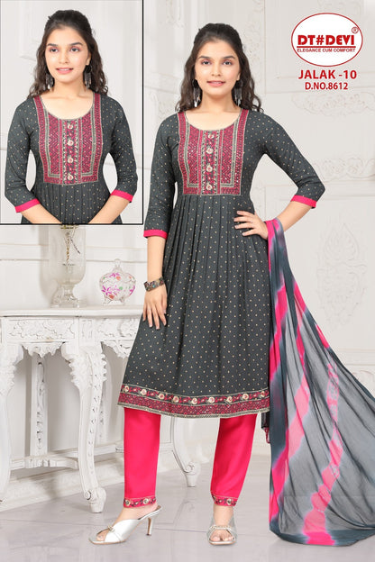Jalak 10 Dn 8612 Dt Devi Rayon Girls Readymade Pant Suits Wholesale Price