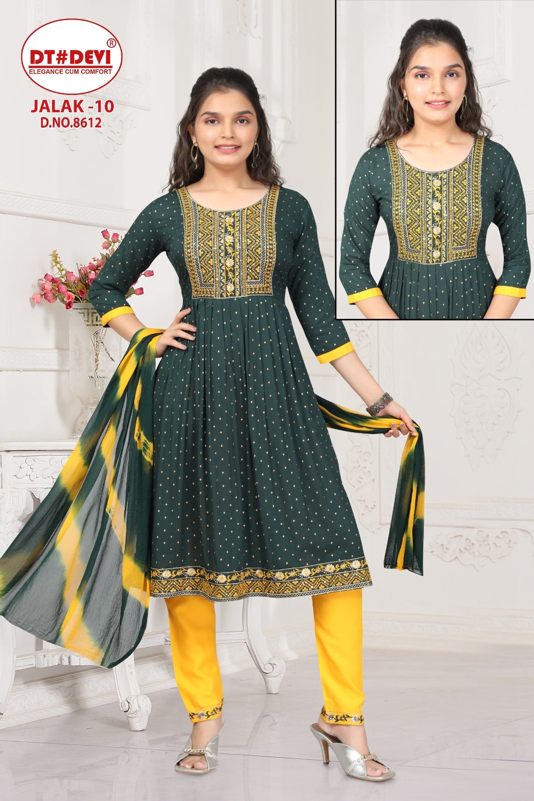 Jalak 10 Dn 8612 Dt Devi Rayon Girls Readymade Pant Suits Wholesale Price