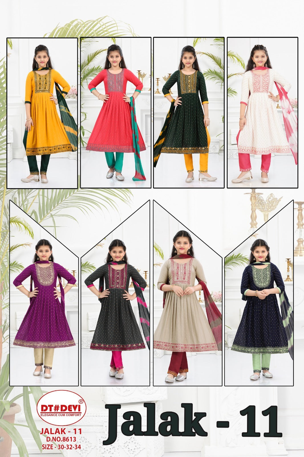 Jalak Vol 11 8613 Dt Devi Rayon Girls Readymade Pant Suits Wholesale