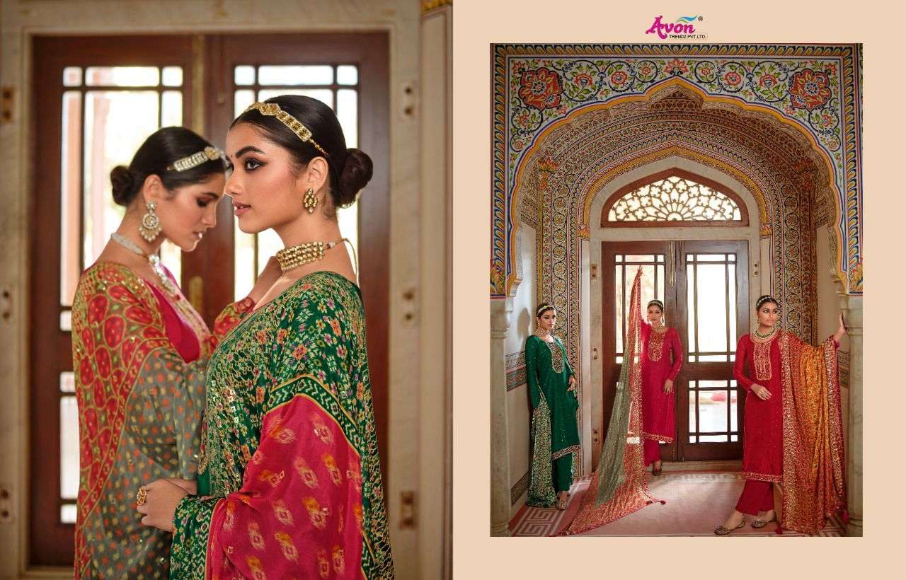 Jalak Vol 3 Avon Trendz Dola Silk Pant Style Suits Supplier India