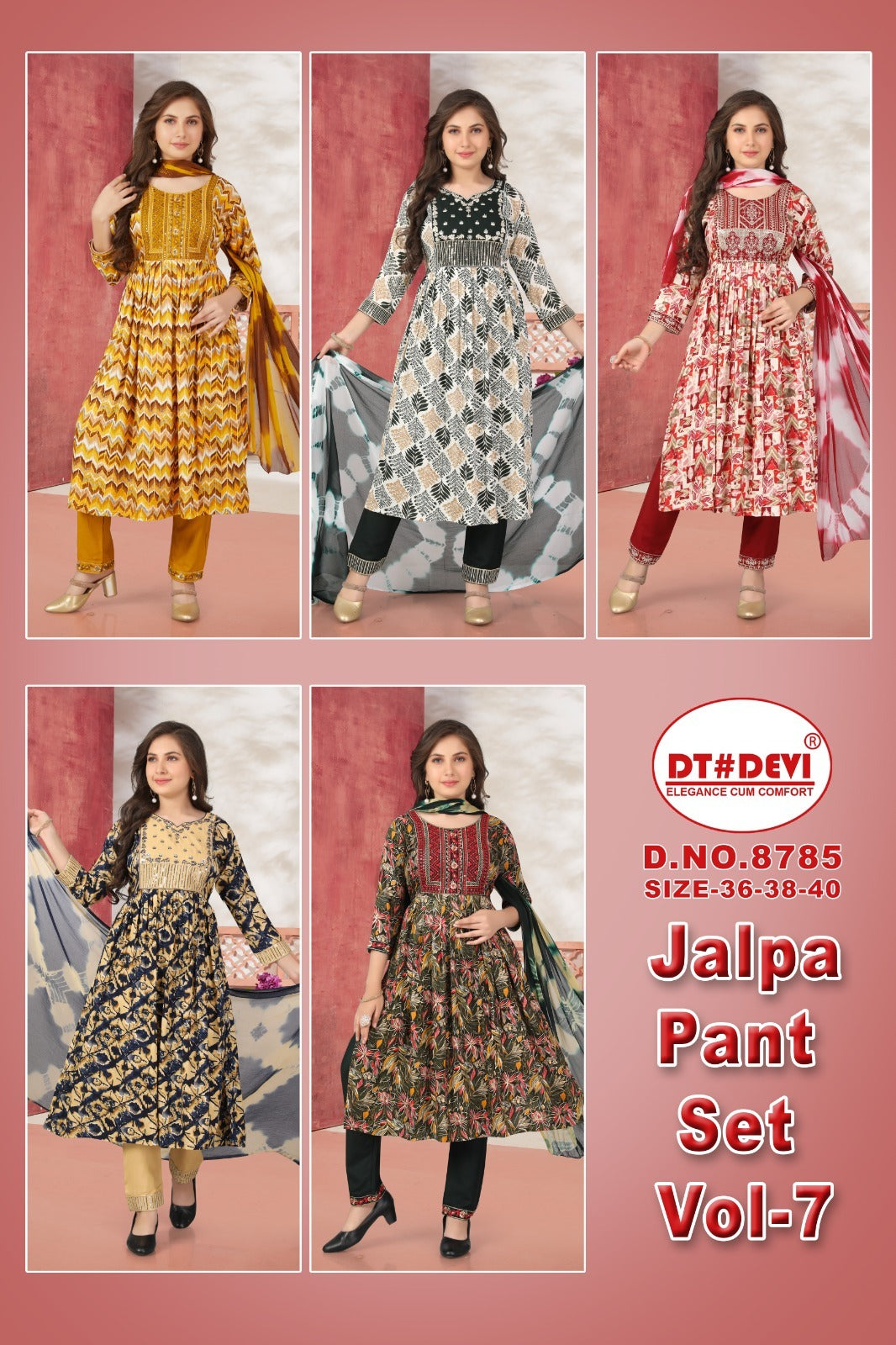 Jalpa Vol 7 8785 Dt Devi Rayon Girls Readymade Pant Suits Wholesaler Ahmedabad