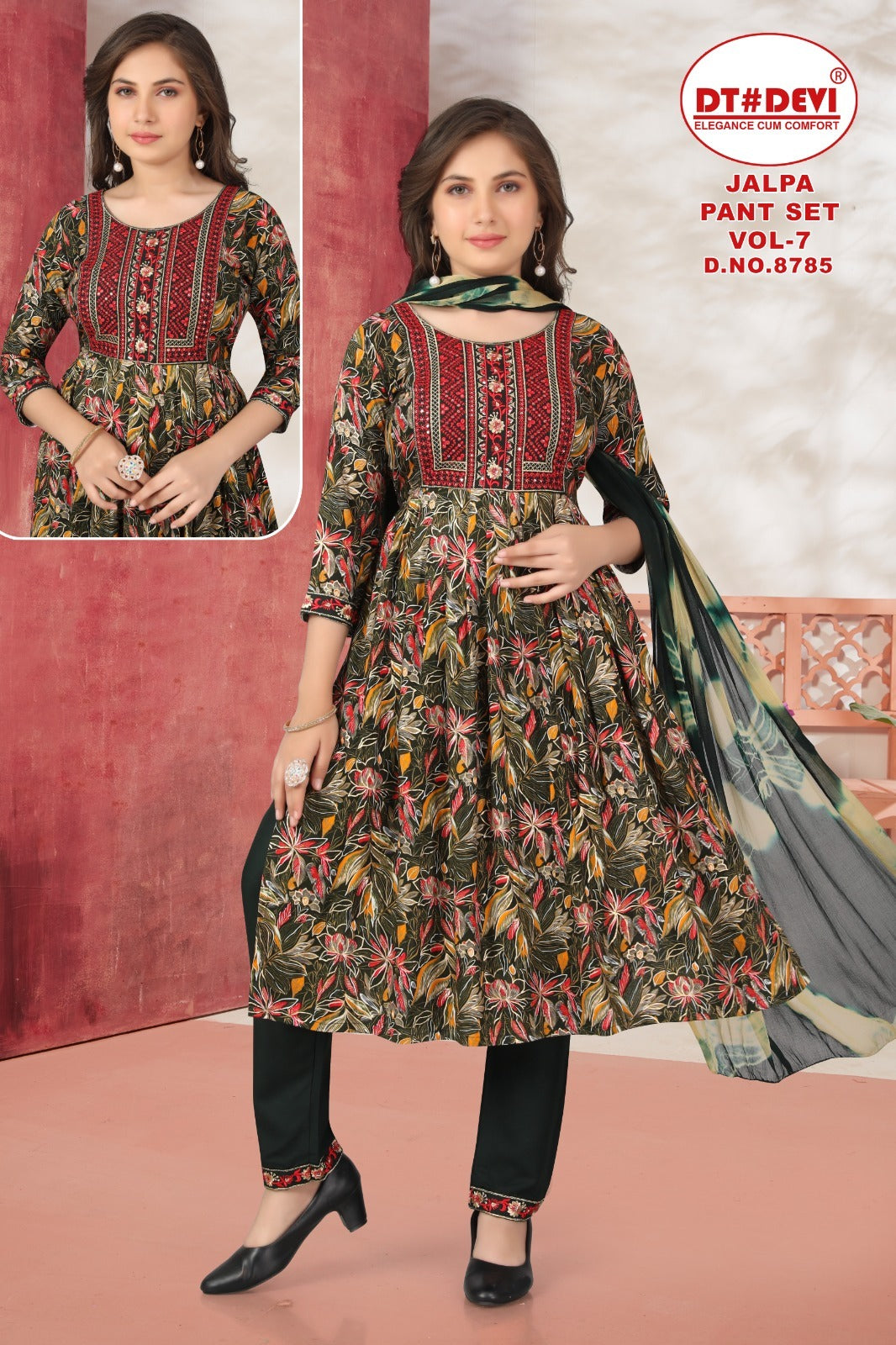 Jalpa Vol 7 8785 Dt Devi Rayon Girls Readymade Pant Suits Wholesaler Ahmedabad