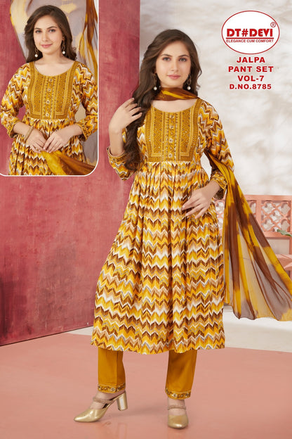 Jalpa Vol 7 8785 Dt Devi Rayon Girls Readymade Pant Suits Wholesaler Ahmedabad