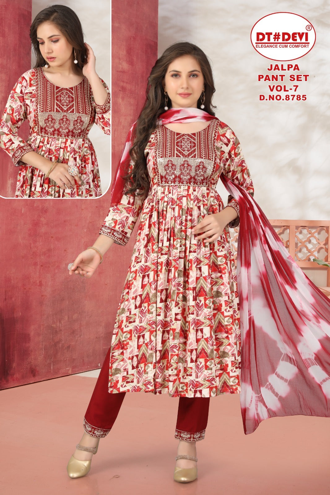 Jalpa Vol 7 8785 Dt Devi Rayon Girls Readymade Pant Suits Wholesaler Ahmedabad