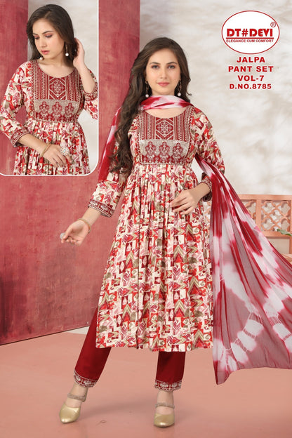 Jalpa Vol 7 8785 Dt Devi Rayon Girls Readymade Pant Suits Wholesaler Ahmedabad