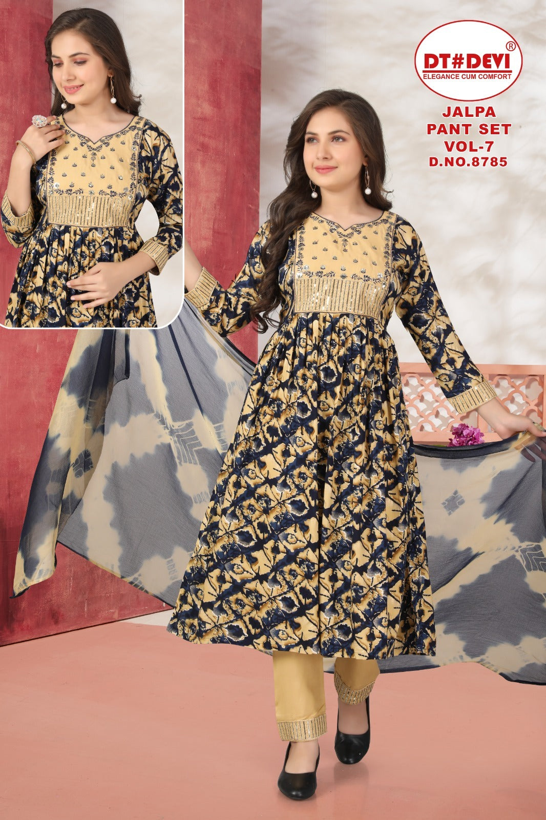 Jalpa Vol 7 8785 Dt Devi Rayon Girls Readymade Pant Suits Wholesaler Ahmedabad
