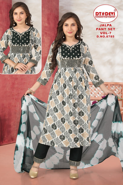 Jalpa Vol 7 8785 Dt Devi Rayon Girls Readymade Pant Suits Wholesaler Ahmedabad