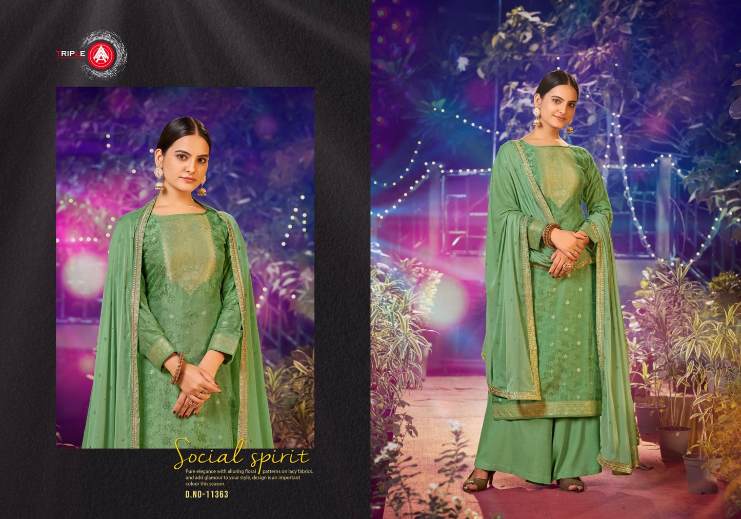 जलवा ट्रिपल आ मसलिन प्लाज़ो स्टाइल सूट