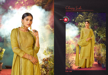 जलवा ट्रिपल आ मसलिन प्लाज़ो स्टाइल सूट