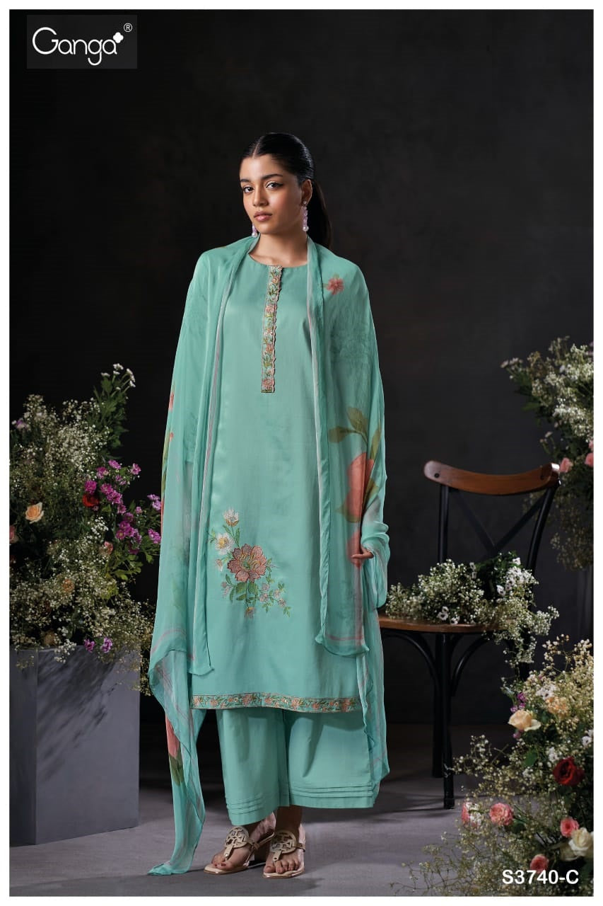 Jalyn 3740 Ganga Premium Cotton Plazzo Style Suits Manufacturer Gujarat