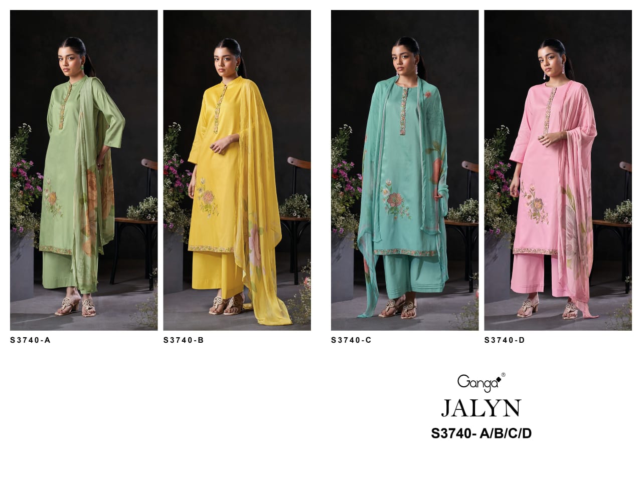 Jalyn 3740 Ganga Premium Cotton Plazzo Style Suits Manufacturer Gujarat