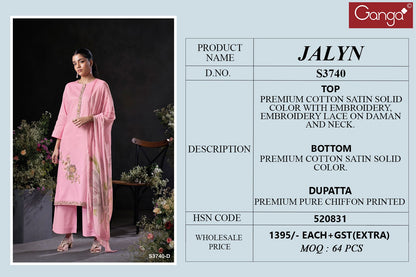 Jalyn 3740 Ganga Premium Cotton Plazzo Style Suits Manufacturer Gujarat