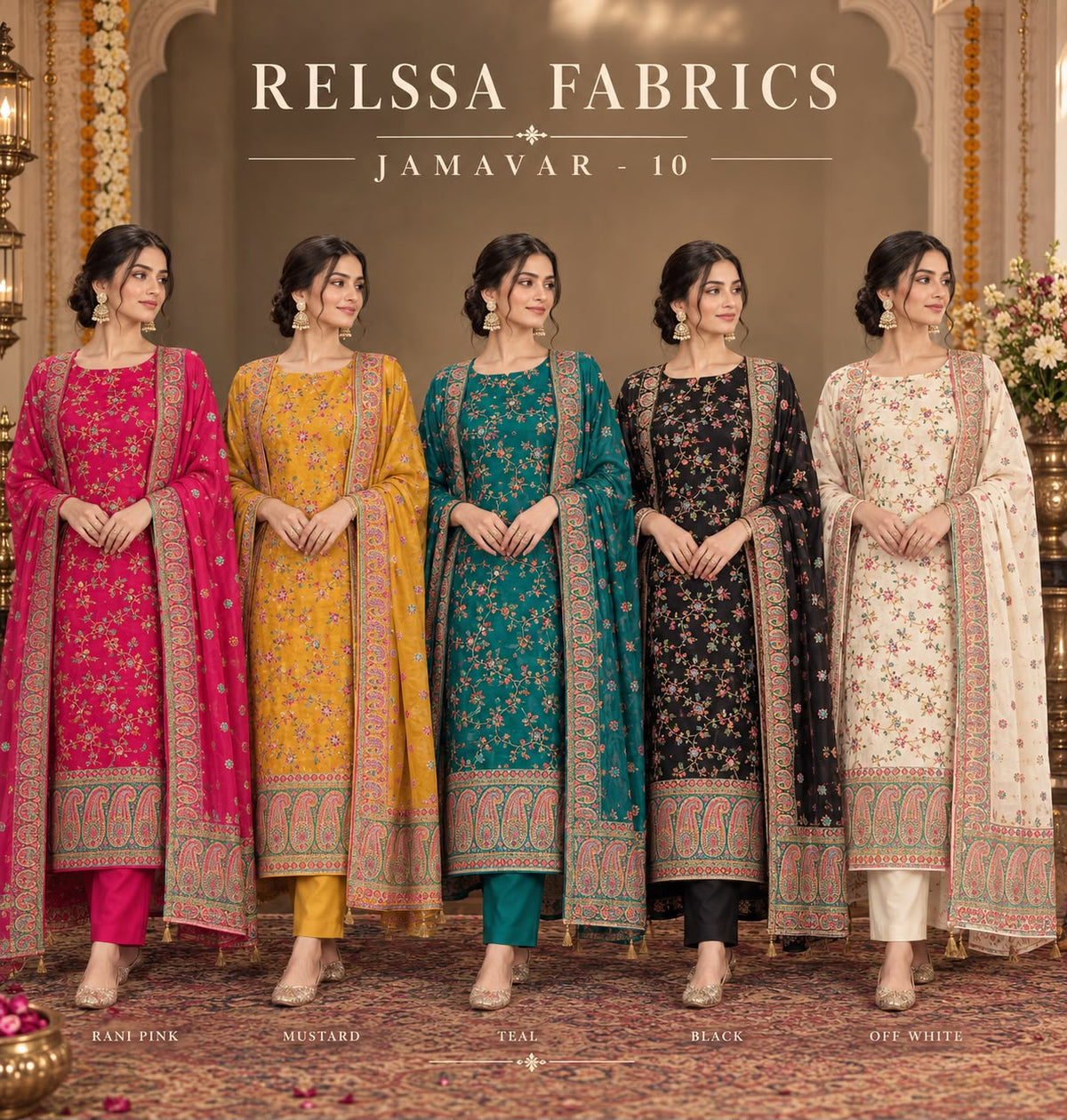 Jamavar Vol 10 Relssa Fabrics Jacquard Pant Style Suits Exporter India