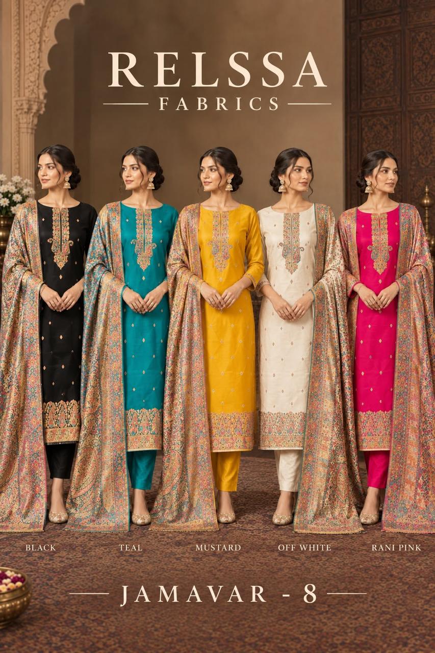 Jamavar Vol 8 Relssa Fabrics Jacquard Pashmina Suits Supplier