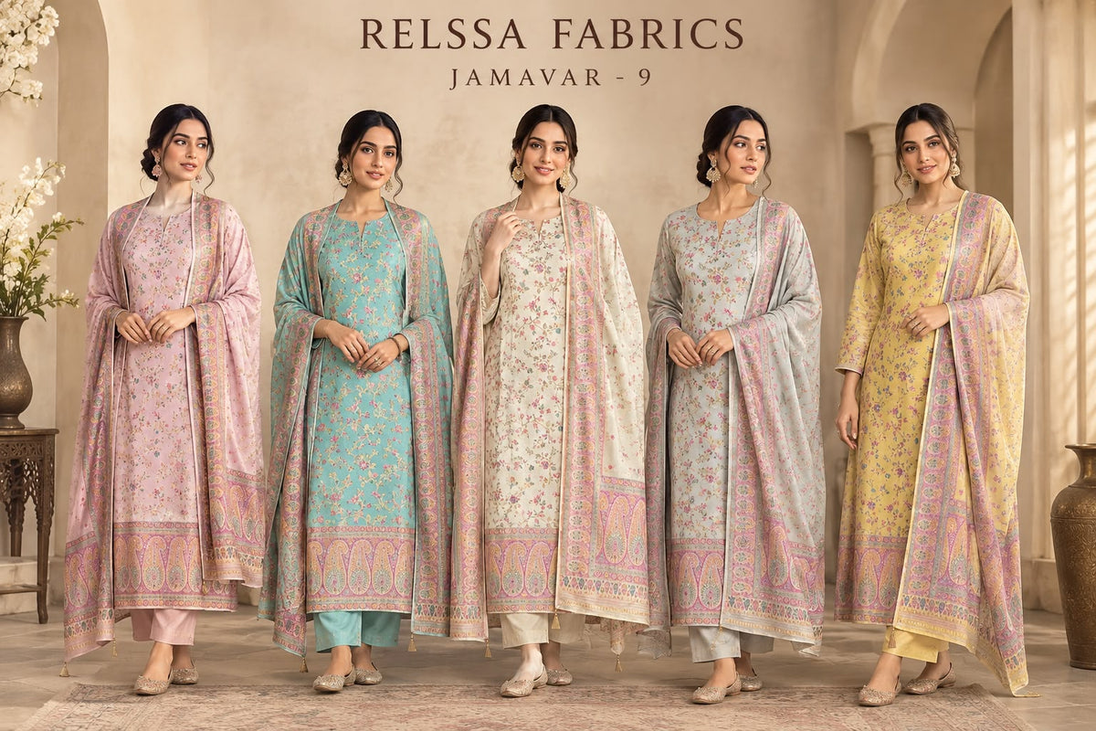 Jamavar Vol 9 Relssa Fabrics Jacquard Pant Style Suits Wholesaler India