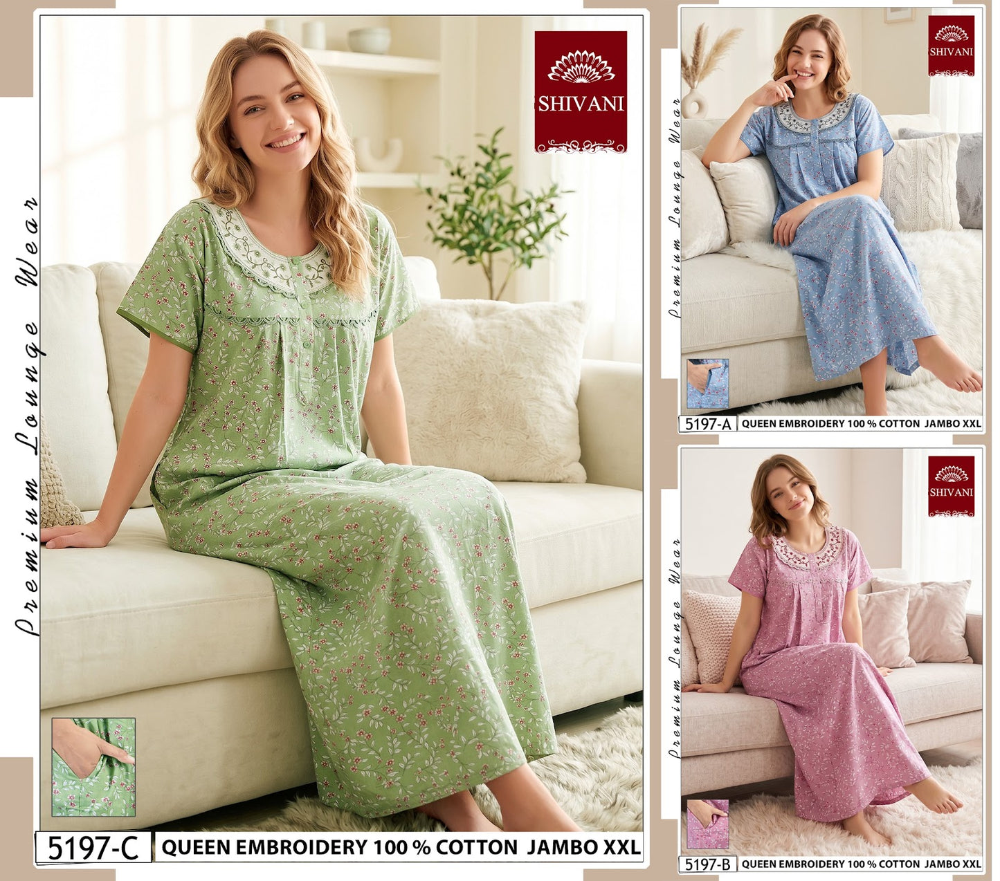 Jambo 5197-5203 Shivani Cotton Night Gowns Manufacturer Ahmedabad