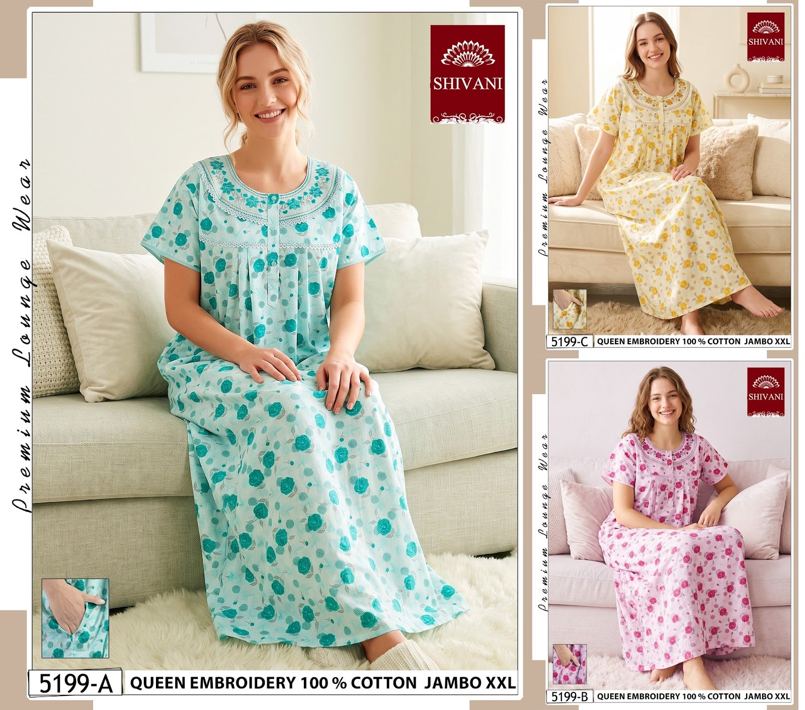 Jambo 5197-5203 Shivani Cotton Night Gowns Manufacturer Ahmedabad