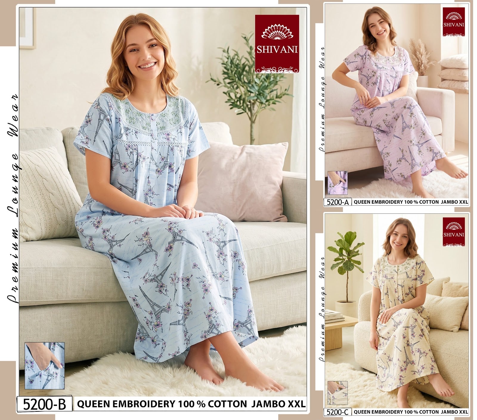 Jambo 5197-5203 Shivani Cotton Night Gowns Manufacturer Ahmedabad