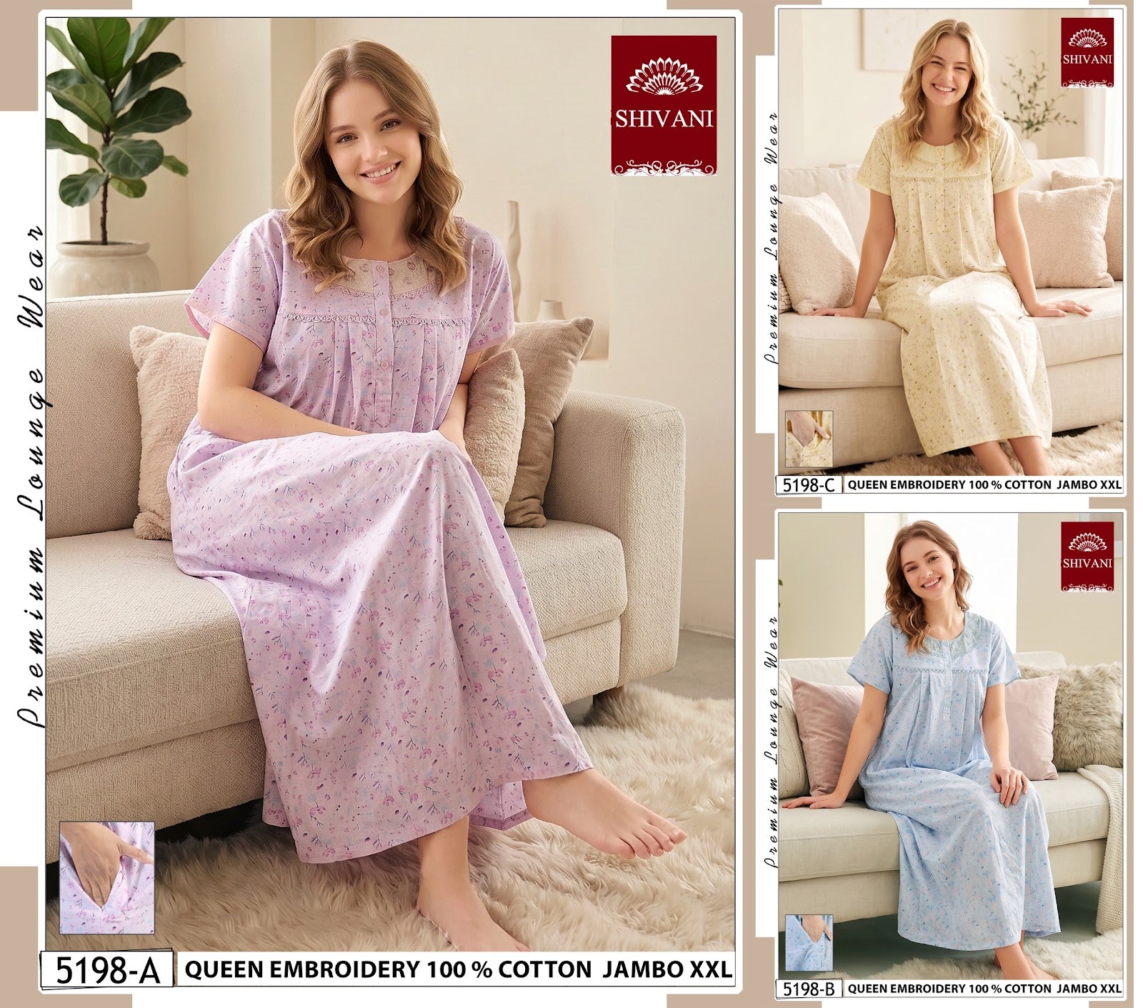 Jambo 5197-5203 Shivani Cotton Night Gowns Manufacturer Ahmedabad