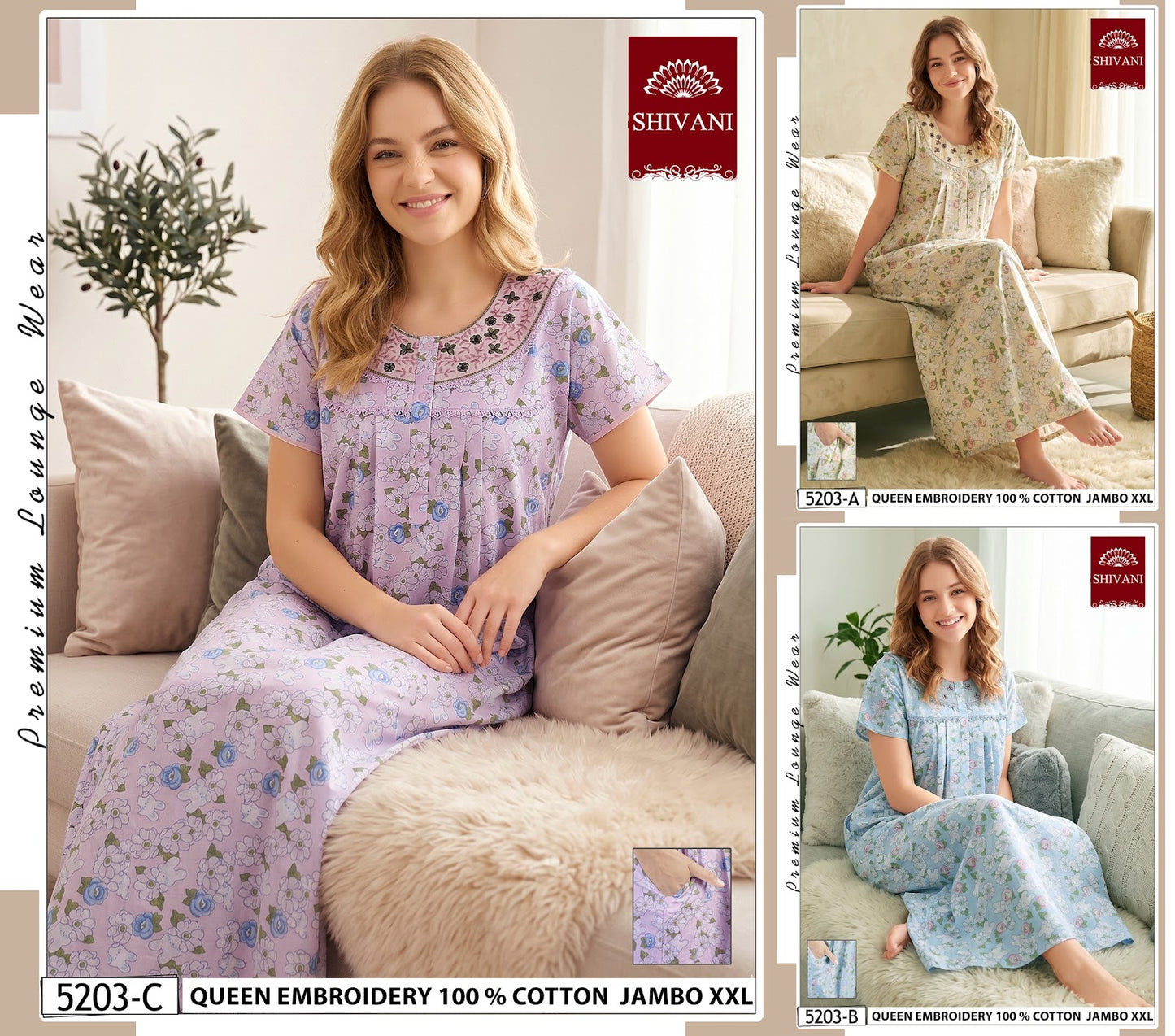 Jambo 5197-5203 Shivani Cotton Night Gowns Manufacturer Ahmedabad