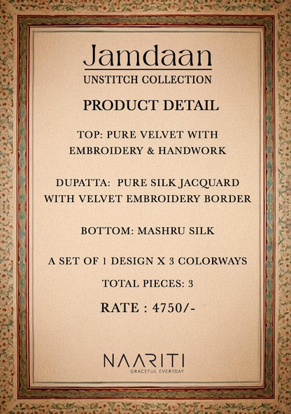 Jamdaan Naariti Velvet Suits Exporter