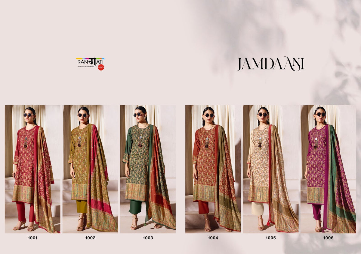 Jamdaani Rangati Prints Pashmina Suits Supplier Ahmedabad
