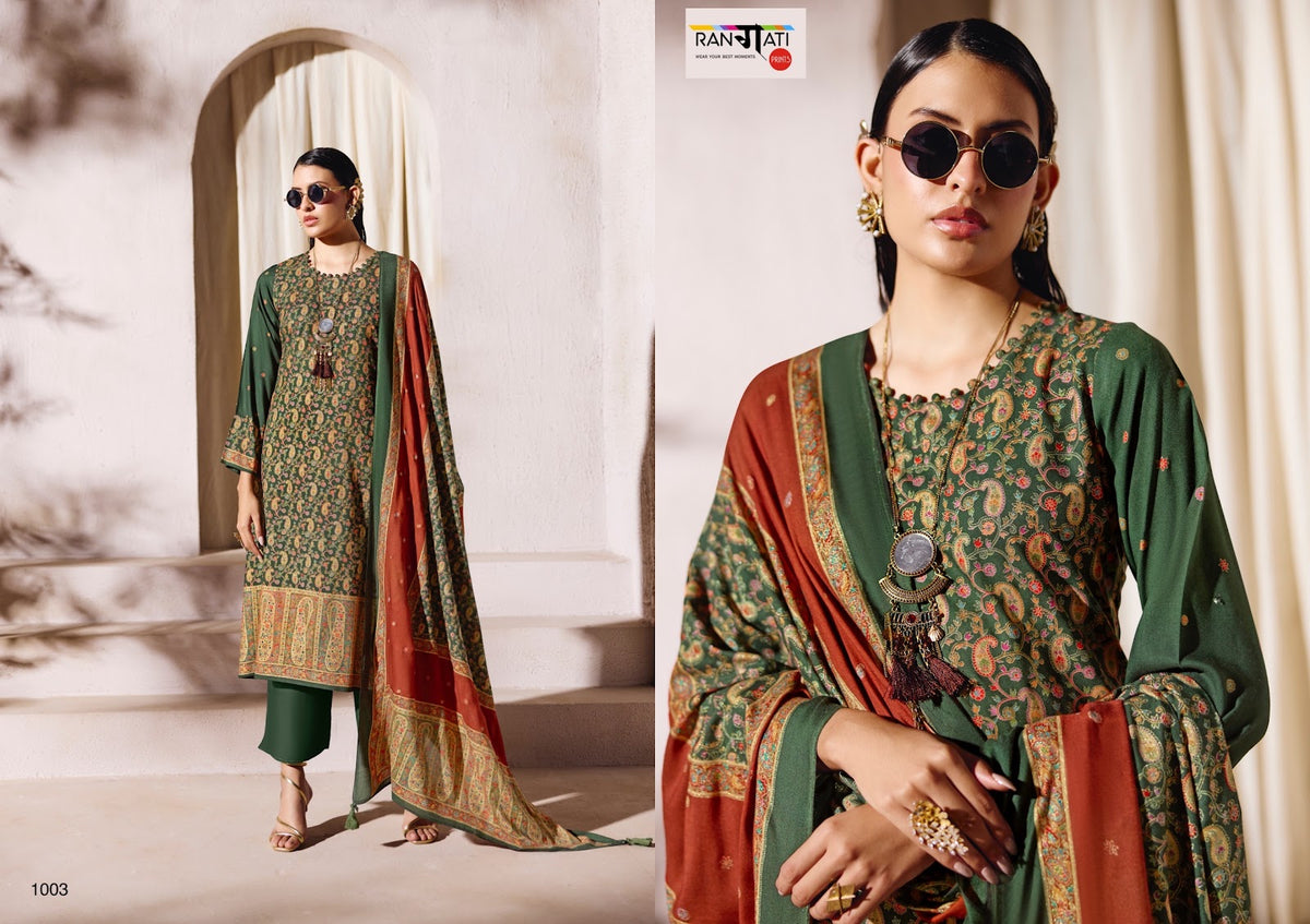 Jamdaani Rangati Prints Pashmina Suits Supplier Ahmedabad