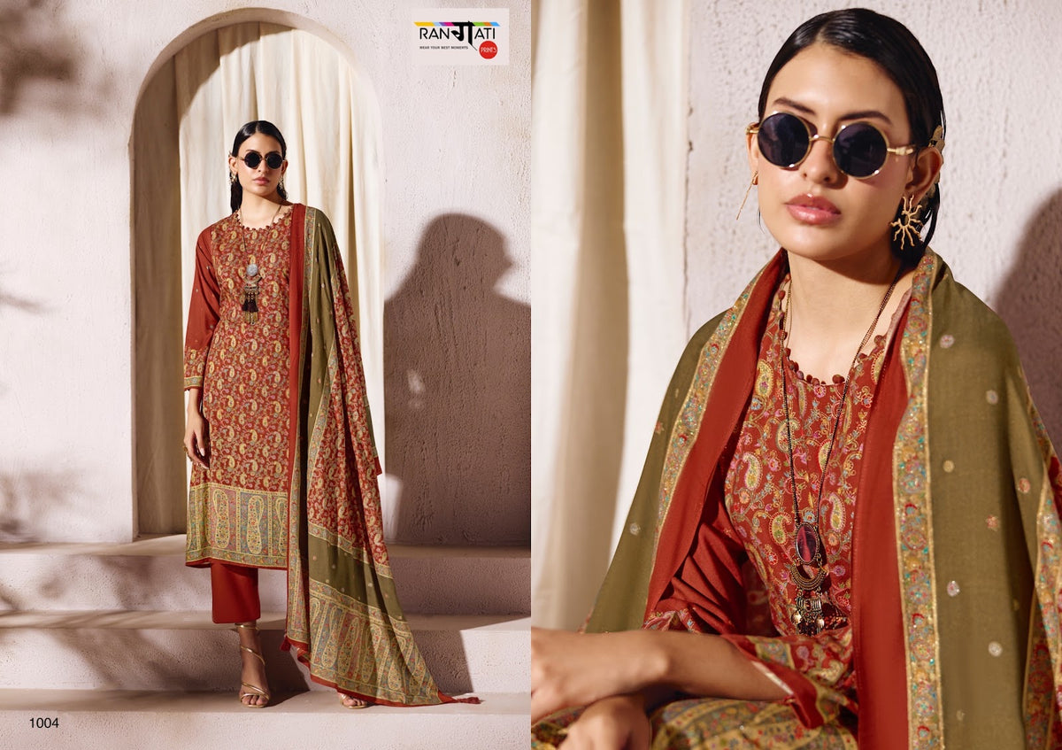 Jamdaani Rangati Prints Pashmina Suits Supplier Ahmedabad