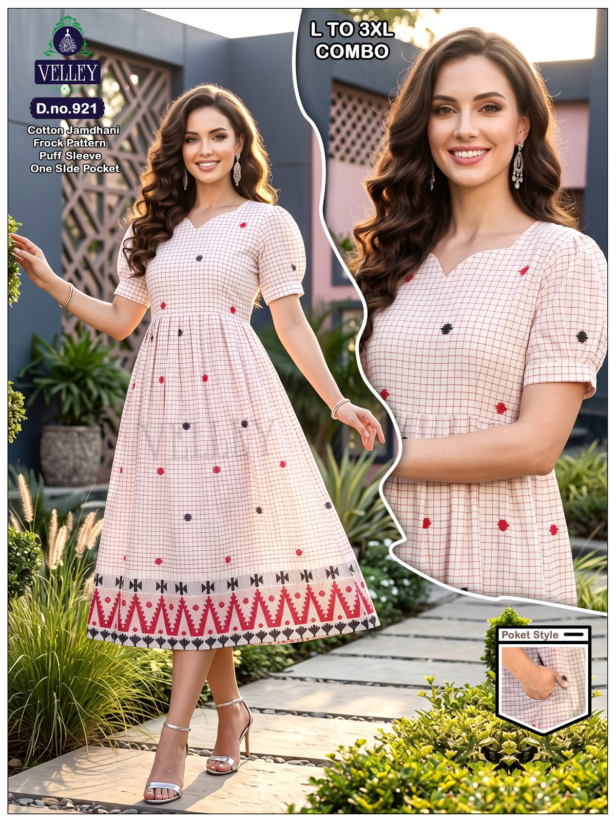 Jamdani Cotton 1509 Velley Anarkali Kurtis Supplier Ahmedabad