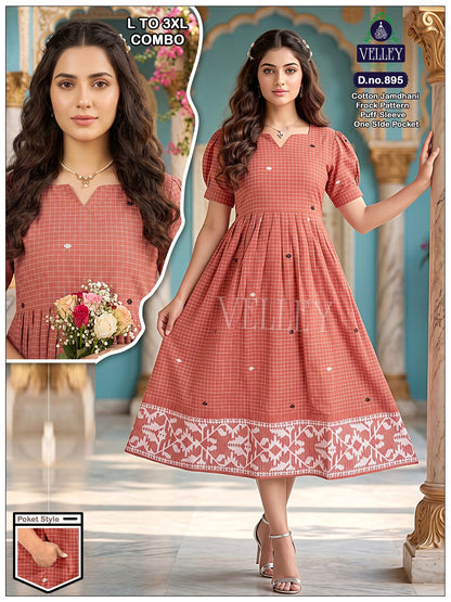 Jamdani Cotton 1509 Velley Anarkali Kurtis Supplier Ahmedabad