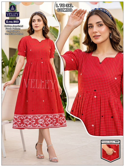 Jamdani Cotton 1509 Velley Anarkali Kurtis Supplier Ahmedabad