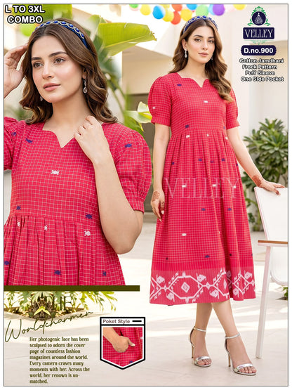 Jamdani Cotton 1509 Velley Anarkali Kurtis Supplier Ahmedabad