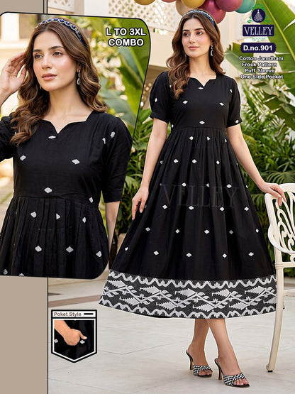 Jamdani Cotton 1509 Velley Anarkali Kurtis Supplier Ahmedabad