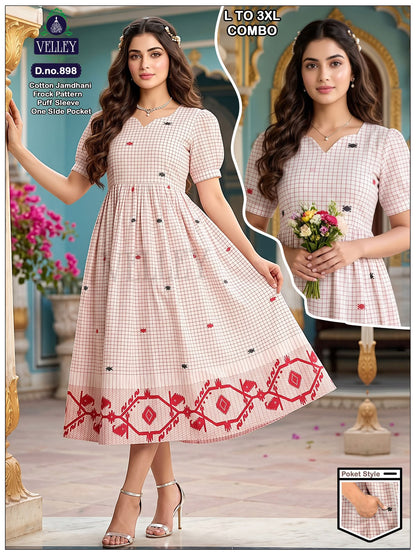 Jamdani Cotton 1509 Velley Anarkali Kurtis Supplier Ahmedabad