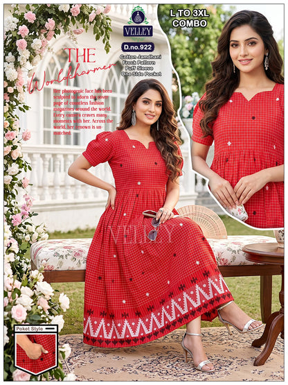 Jamdani Cotton 1509 Velley Anarkali Kurtis Supplier Ahmedabad