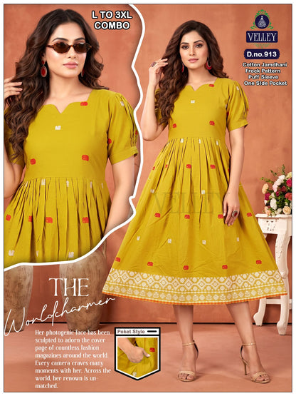 Jamdani Cotton 1509 Velley Anarkali Kurtis Supplier Ahmedabad