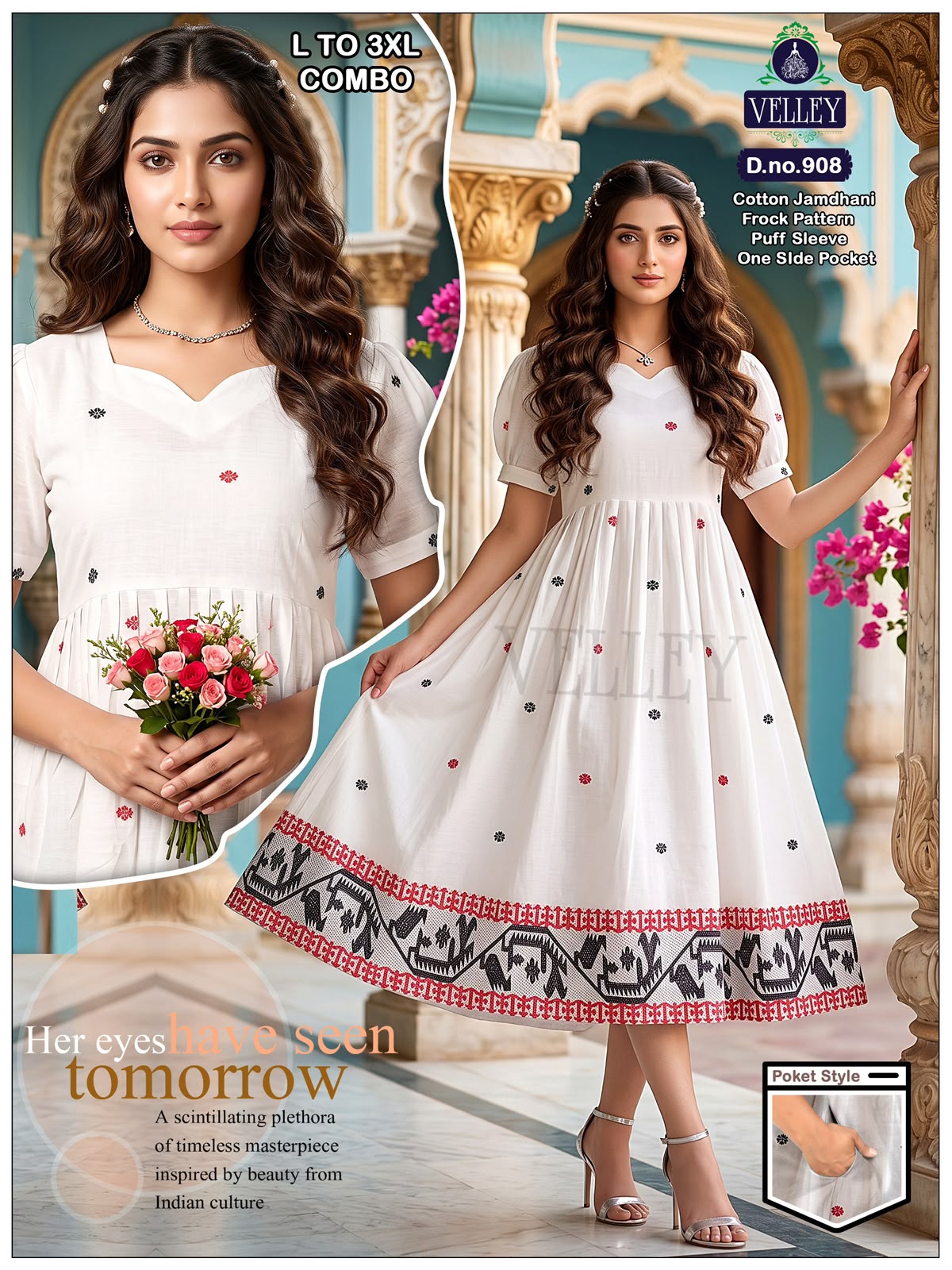 Jamdani Cotton 1509 Velley Anarkali Kurtis Supplier Ahmedabad