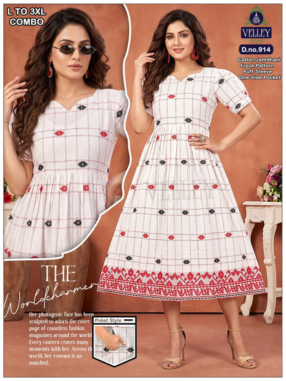 Jamdani Cotton 1509 Velley Anarkali Kurtis Supplier Ahmedabad